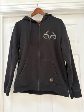 Realtree Black Full-Zip Hooded Sweatshirt with Logo mens large